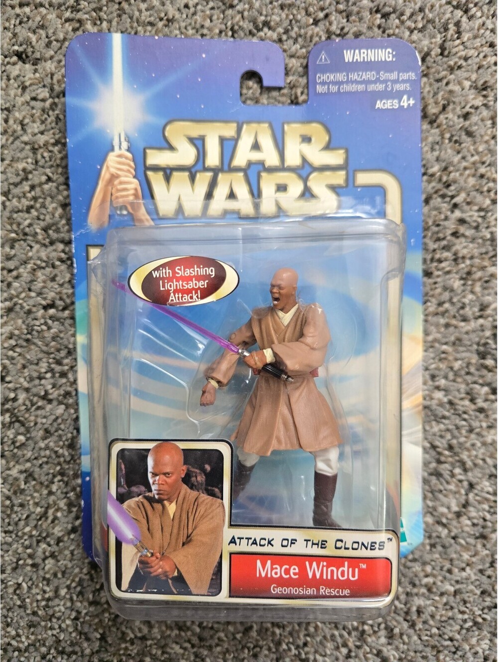 Star Wars Attack of the Clones Mace Windu Action Figure NEW Hasbro Box Wear